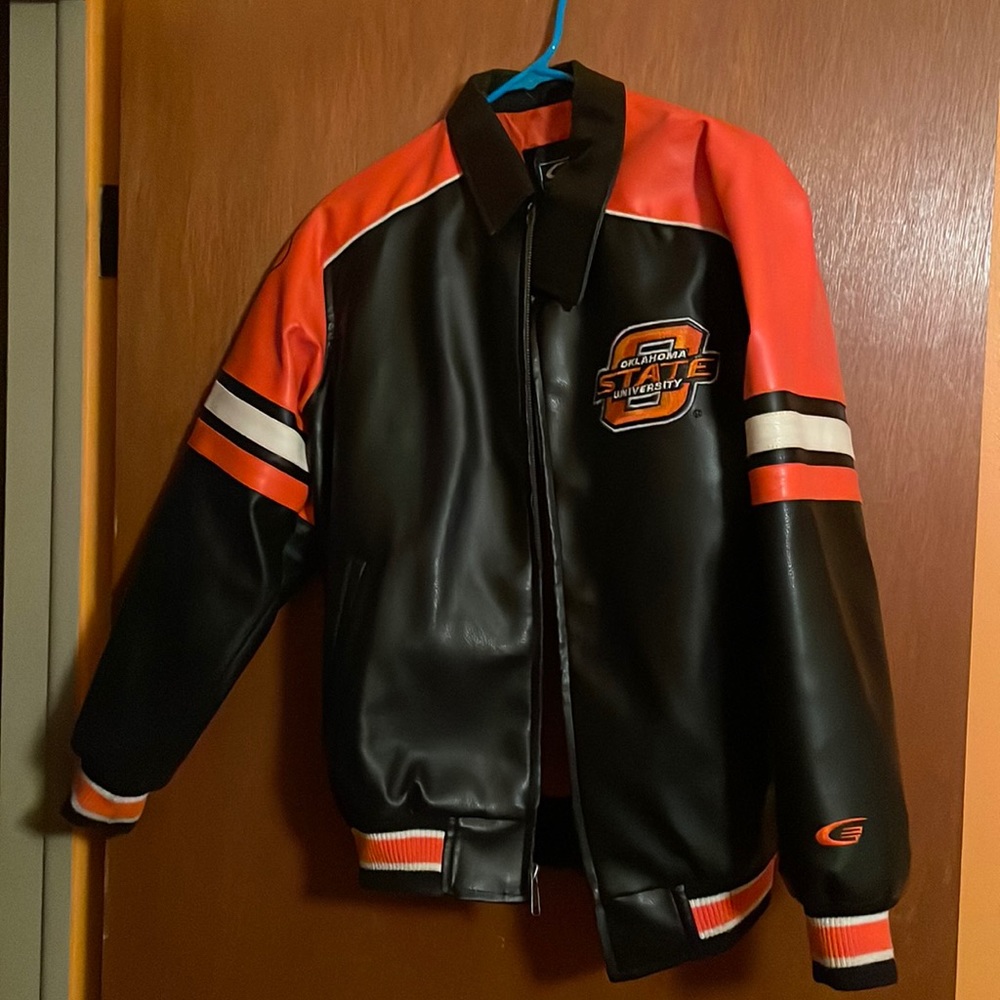 Gently used  Oklahoma State women’s leather coat Size 16/18 Large